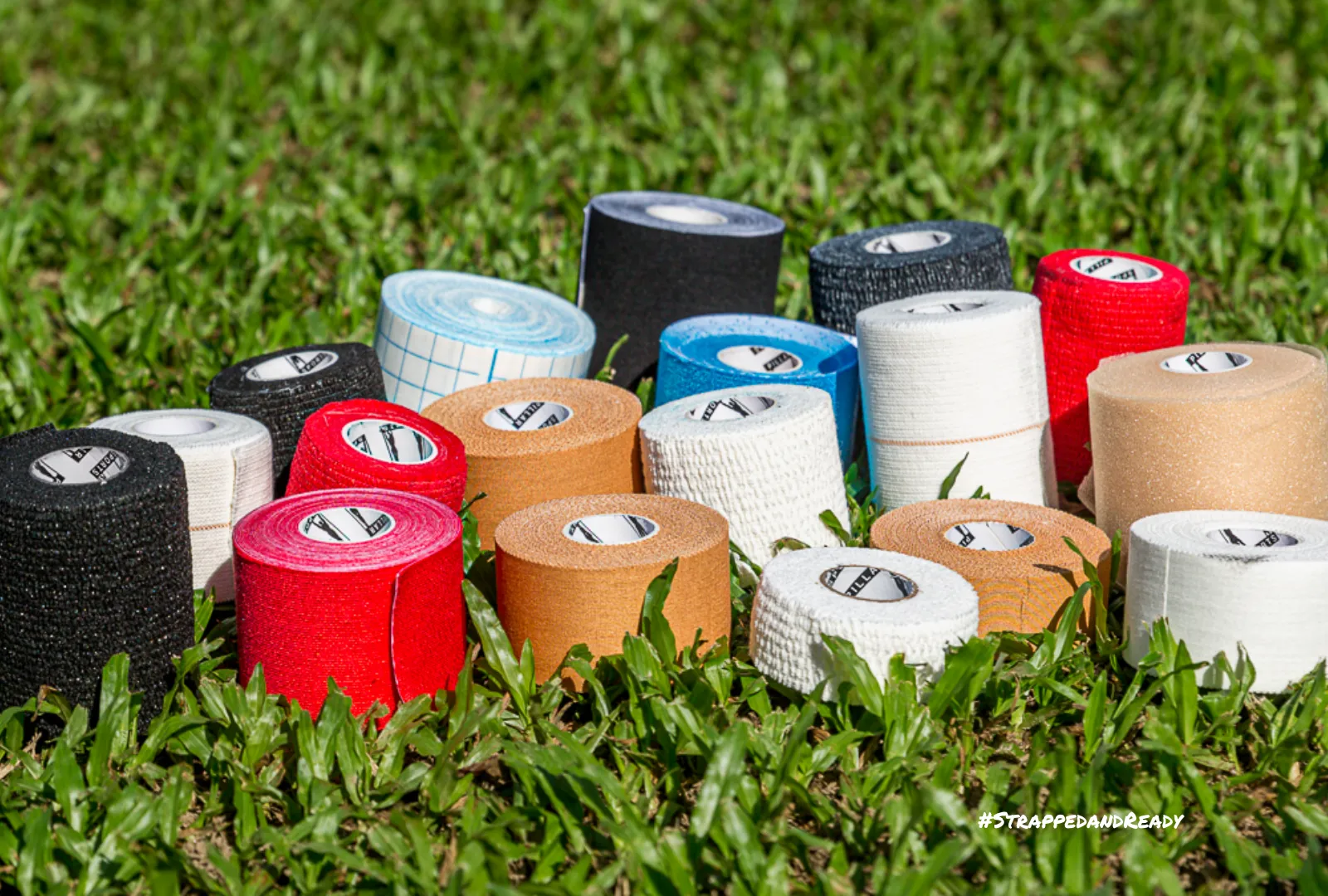 Pillar Sports products, sport's tape on grass